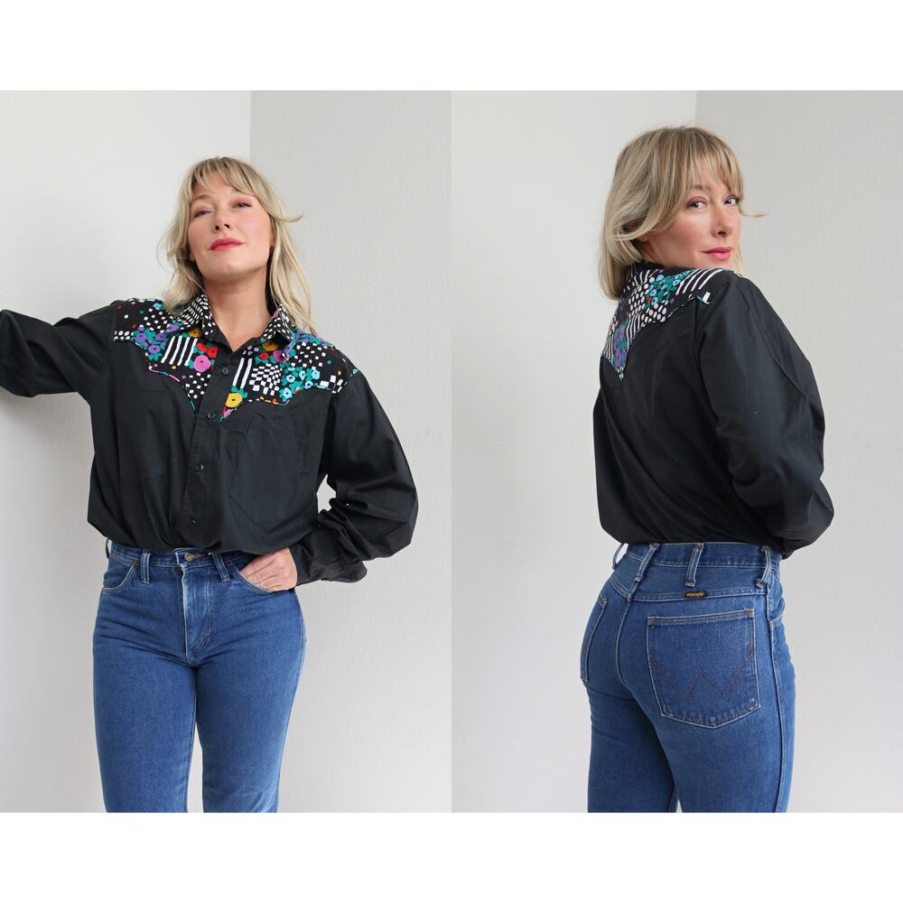 1980's Vintage Memphis Print Western Button Up Shirt Men's LG XL Women's XL XXL
